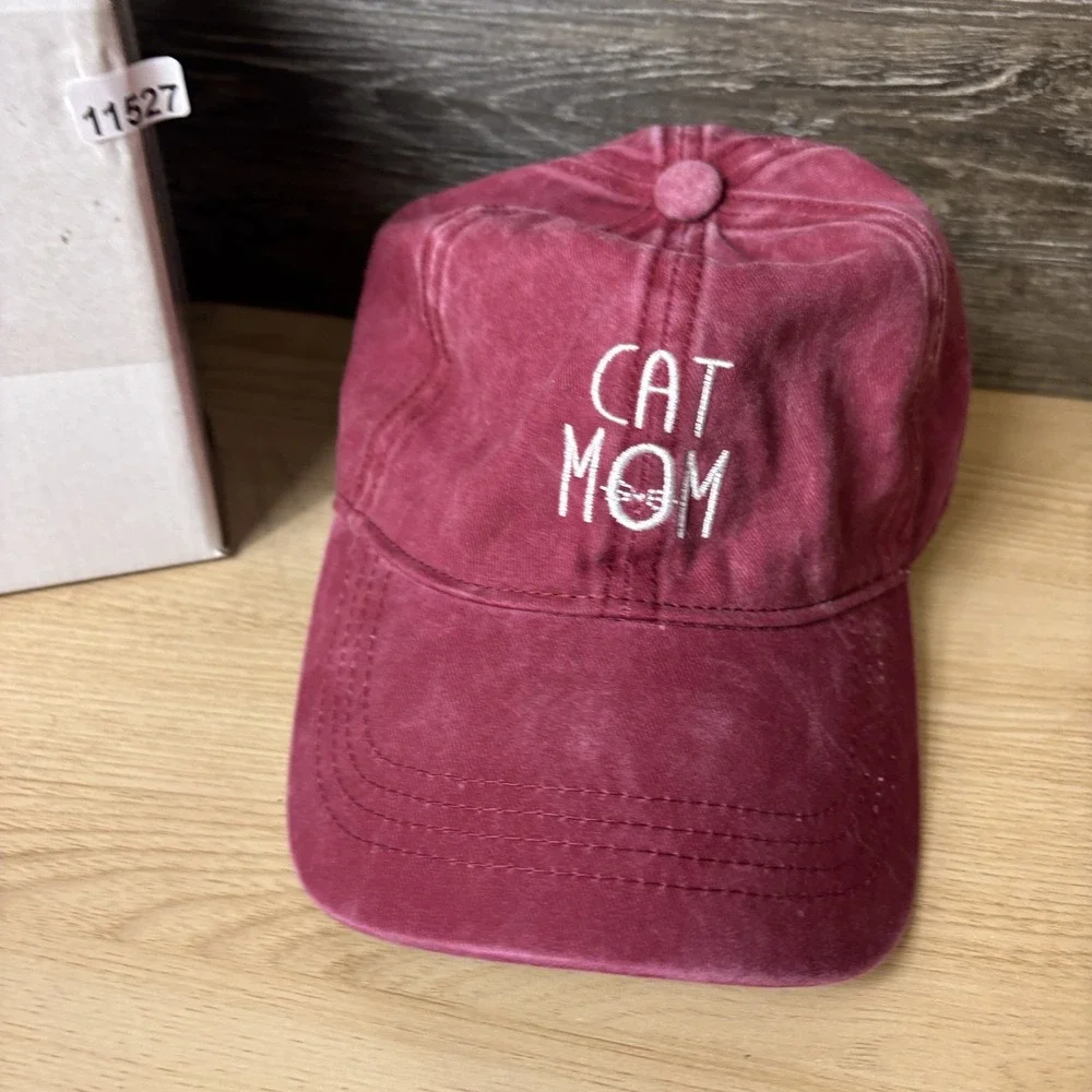 Cat Mom Hat Cap Strap Back‎ Womens Red Embroidered David and Young Casual Cotton